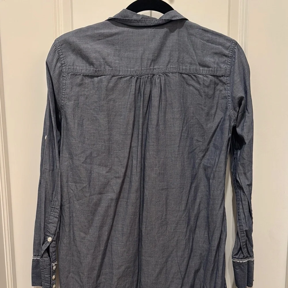 J.CREW Chambray Selvedge Edge Long Popover Blue Tunic Shirt Women’s XS